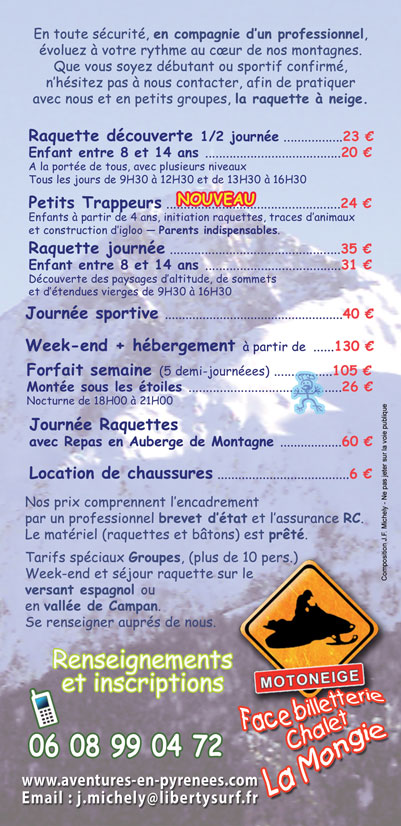 Tarifs raquettes à neige en Espagne et Pyrénées